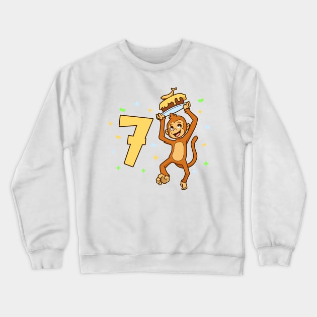 I am 7 with ape - kids birthday 7 years old Crewneck Sweatshirt by Modern Medieval Design